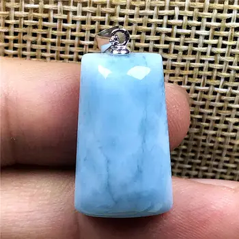 

Top Natural Blue Larimar Pendant Woman Man Crystal 21x13x8mm Rectangle Beads Silver Dominica Water Pattern Stone Jewelry AAAAA