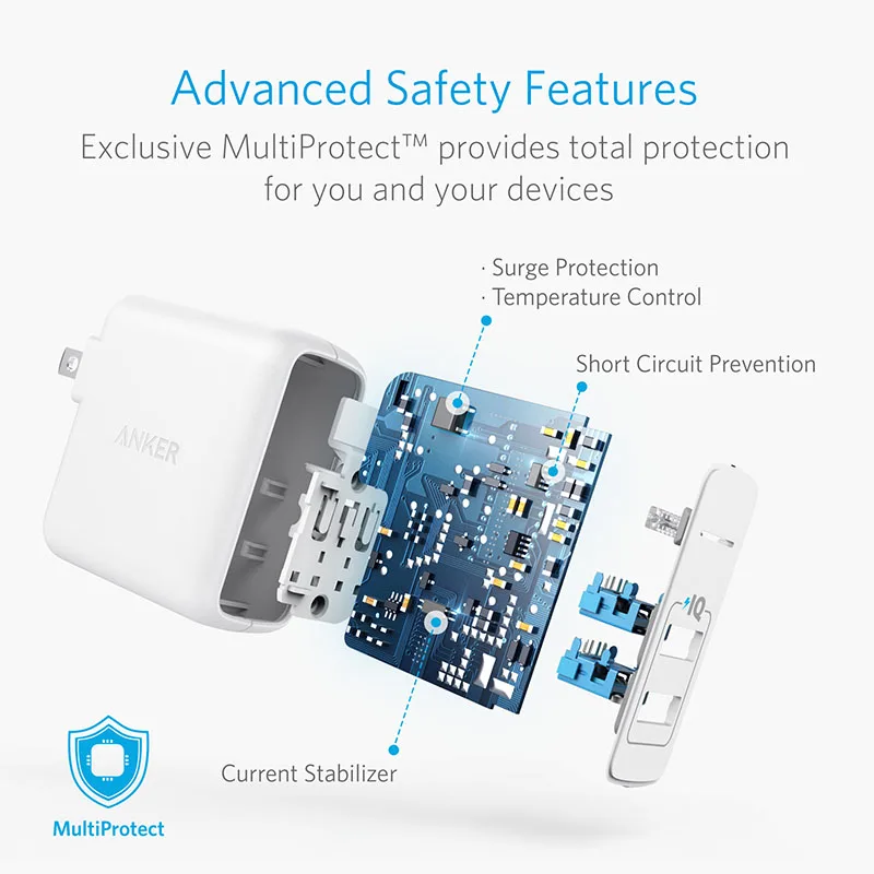 Зарядное устройство USB, Anker Elite Dual port 24 Вт настенное зарядное устройство, порт питания 2 с PowerIQ и складной вилкой, для iPhone Xs/XS Max/XR/X/8/7/6