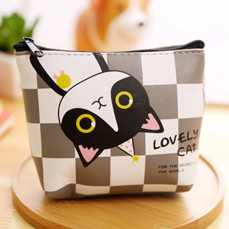 Stationery creative coin purse cute cartoon kitten PU material children wallet student coin purse key lock key storage bag 4