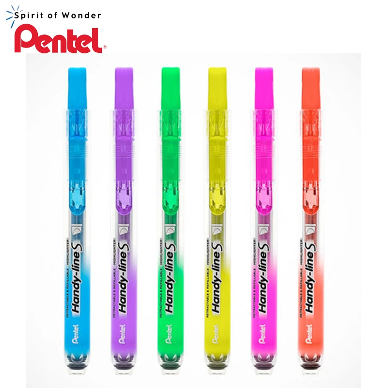 Ручка-хайлайтер Pentel surligeur S SXS15 стильная Выдвижная неоновая ручка 6 цветов |