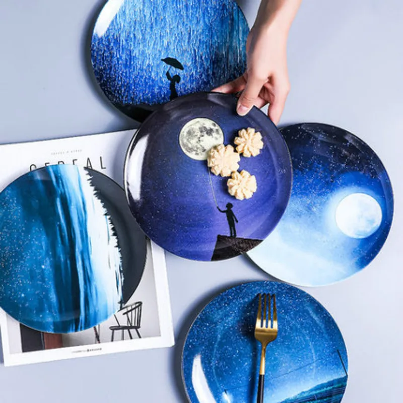

8 Inch Bone China Breakfast Plate Starry Gift Plate Tableware Home Decoration Handmade Ceramic Dish Cake Pastry Fruit Cake Plate