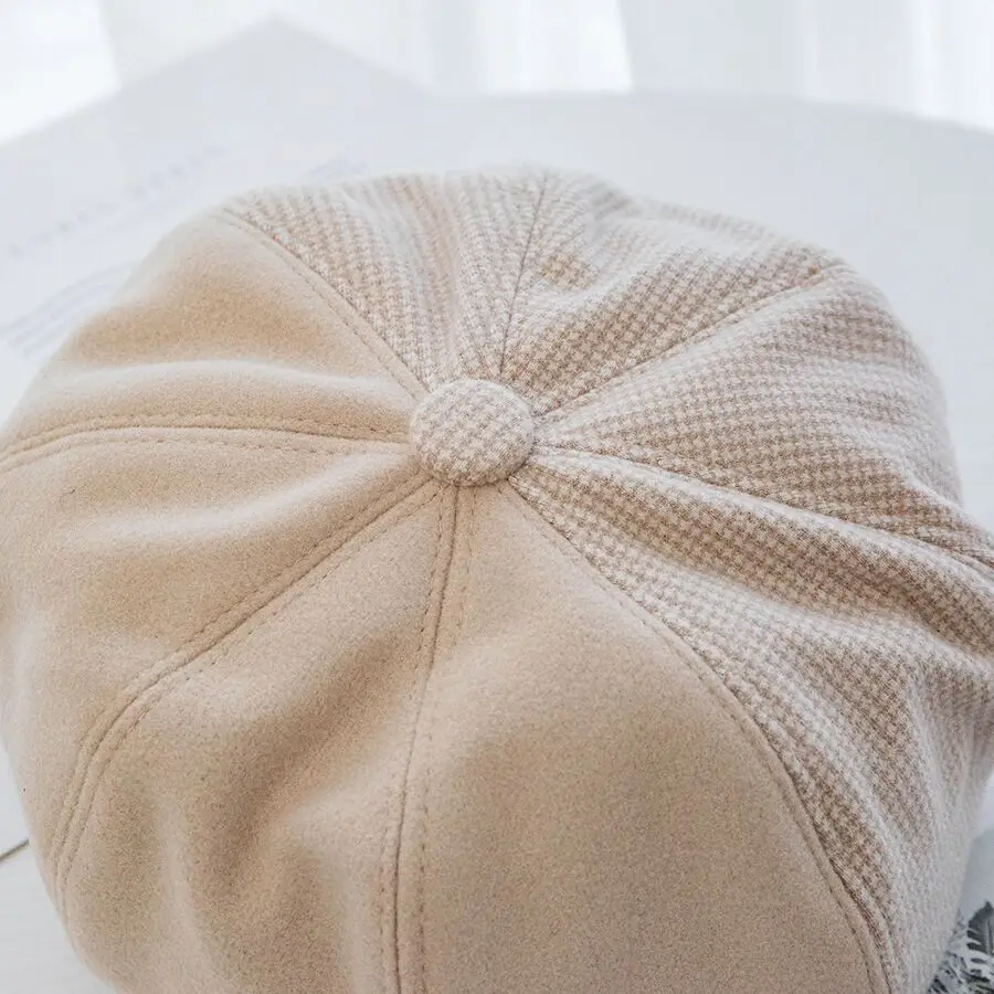 Осенние женские шерстяные модные береты в стиле ретро, подходящие по цвету Восьмиугольные кепки, женские толстые теплые зимние шапки, шапка газетчика