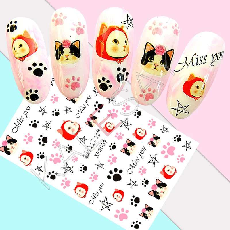 Стикеры 3D на ногти Nail Art маникюрный дизайн Кот из японского мультфильма наклейки для ногтей задний клей 3D переводные наклейки декоративные накладки для ногтей