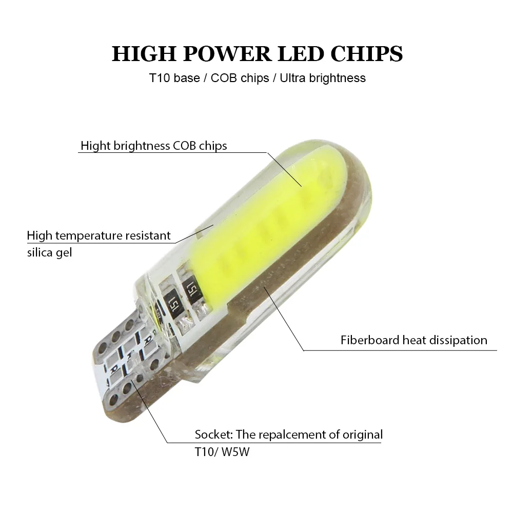 100 шт. T10 Led COB силиконовый чехол 12 SMD Автомобильная внутренняя Лицензия тарелка свет W5W 501 Авто дверные лампы боковая Weage лампа