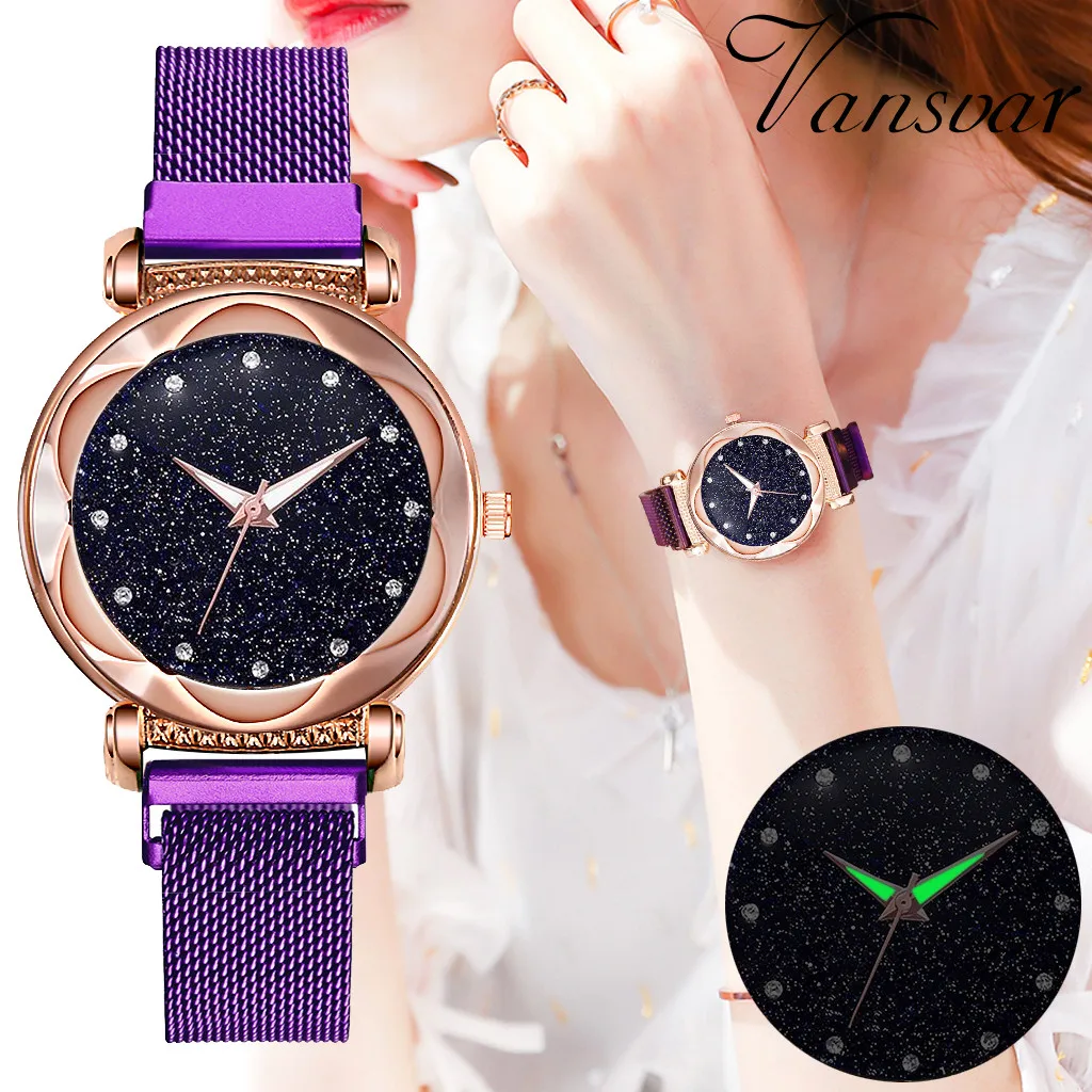 

2020 Fashion Simple Starry Dial Stainless Steel Mesh Belt Ladies Quartz Watch Gift Illuminated pointer ×©×¢×•×Ÿ ×œ× ×©×™× damenuhr #N03