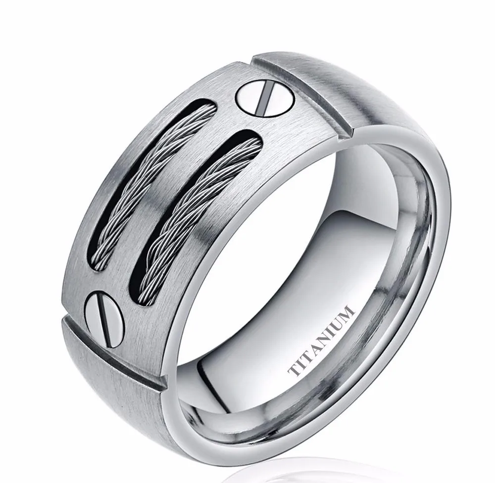 Silver TIGRADE 8 мм черное/серебряное мужское панк титановое кольцо, кабели из нержавеющей стали, обручальные кольца, обручальное кольцо, мужские ювелирные изделия, бусины в виде единорога - Цвет основного камня: Silver