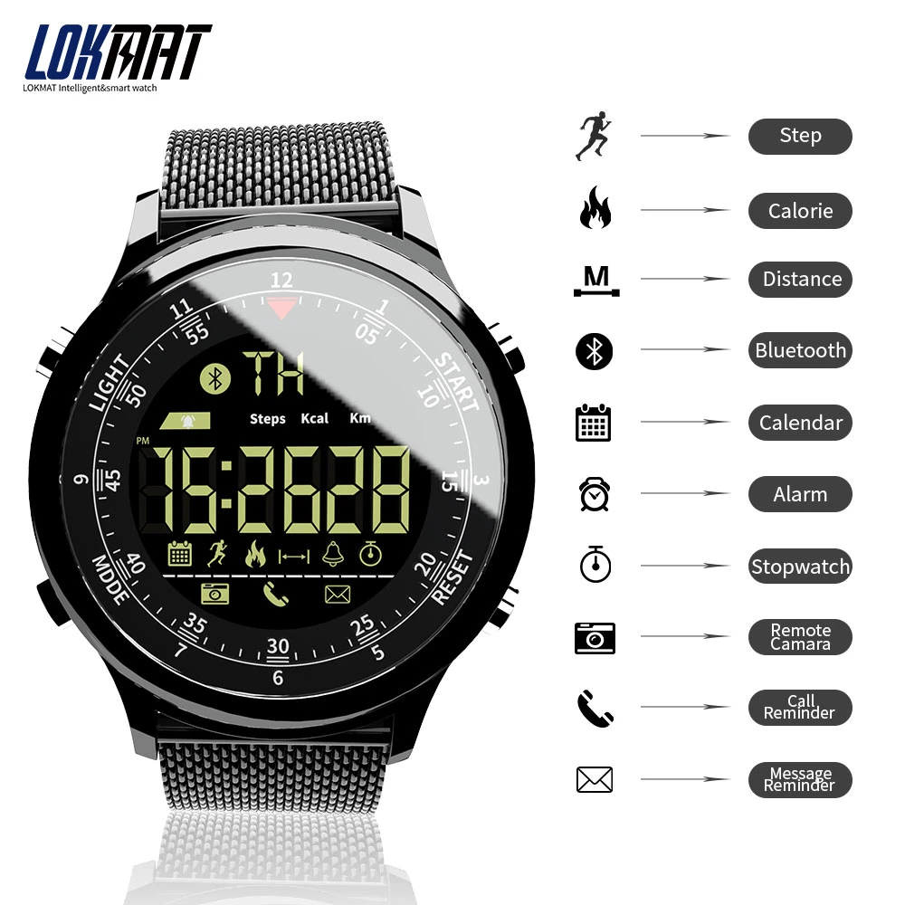  LOKMAT Bluetooth Smart Watch Waterproof Sport Men Digital Clock Ultra-long Standby Call Reminder Sm - 4000068477761