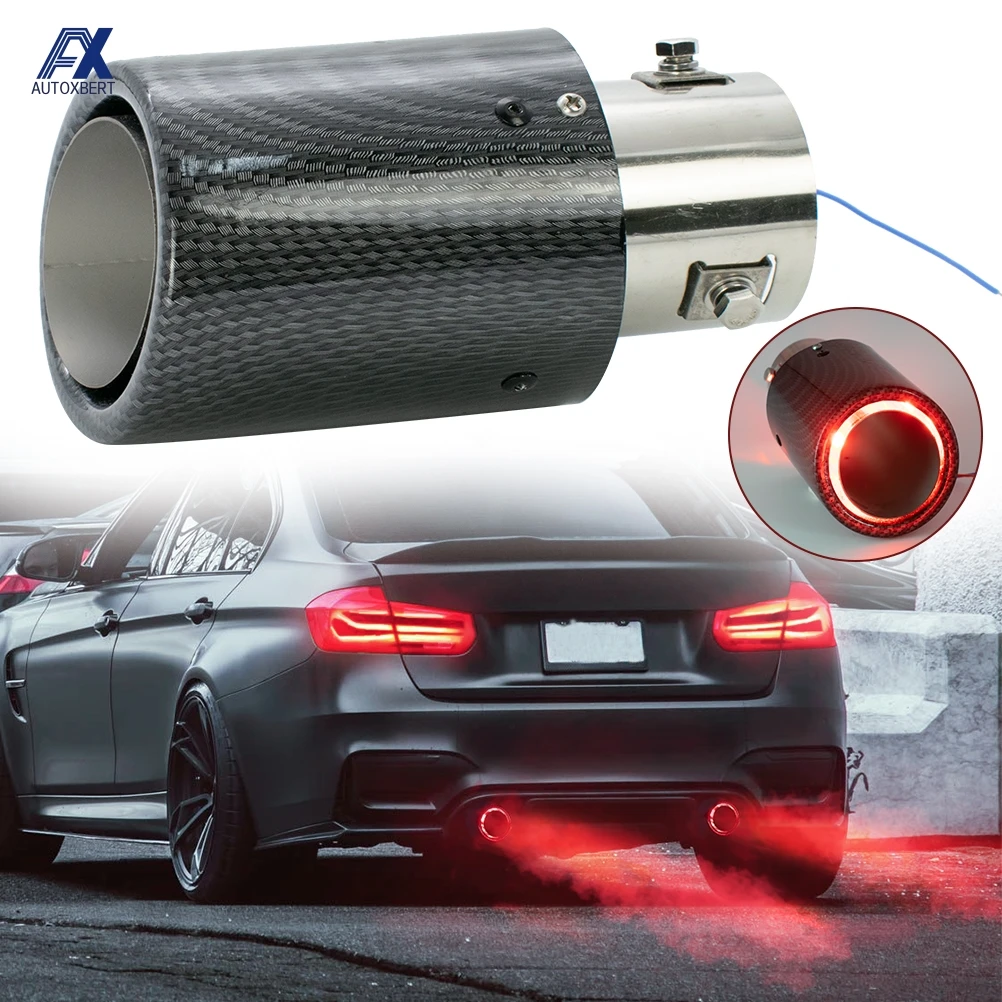 Exhaust Muffler Tip Exhaust Pipe Muffler Exhaust Trim Pipe Universal Car Modified 35-63mm Exhaust Muffler Tip Tail Pipe Carbon Fiber Red LED Flaming Luminous Chrome Silencer Turbo Sport