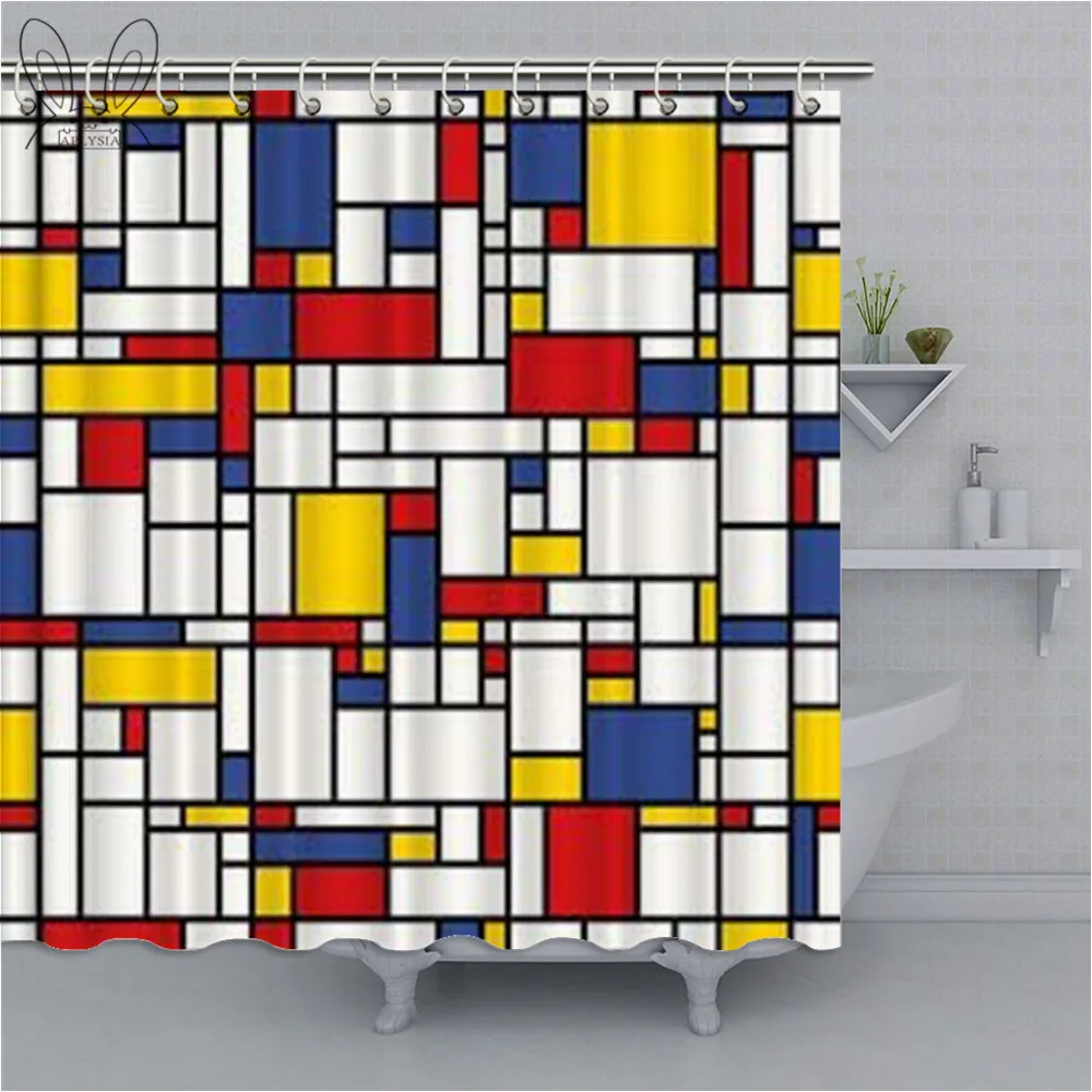 Mondrian желтая Геометрическая Водонепроницаемая занавеска для душа 3D цветная полиэфирная ткань занавеска для ванной комнаты домашний декор с наборами