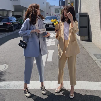 

2020 Spring And Autumn New Youth Popular Solid Color Single Button Small Suit Nine Points Trousers Fashion Casual Women Suit