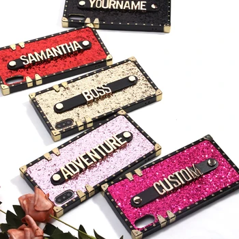 

Custom Glitter Trunk Case Holding Strap Gold Metal Personalized Name Phone Case For iPhone 11 Pro 6S XS Max XR 7 7Plus 8 8Plus X