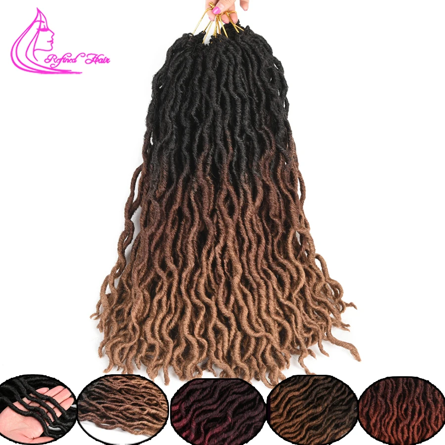 

Refined Hair Ombre Faux Locs Curly Crochet Hair 18inch 24strands/pack Dread Locks Synthetic Crochet Braids Hair Extensions