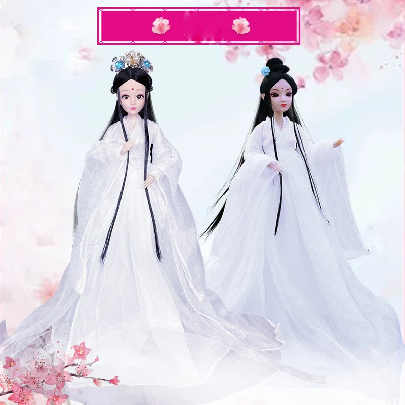 1/6 Scale 30cm  Ancient Costume Long Hair Fairy Dress Princess Barbi 12 or 20 Joints Body Hanfu Doll Model Toys Gift For Girl