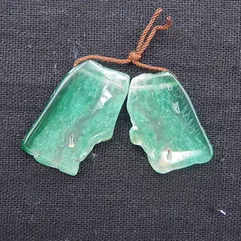 

Birthday Gift，Natural Green Chalcedony Fashion Woman Earring Beads 31x19x4mm，8.3g