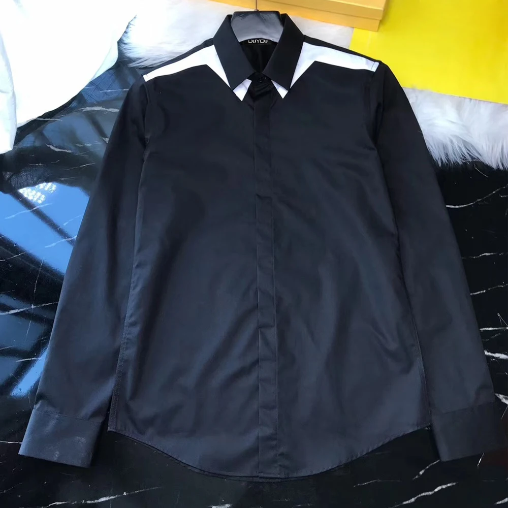 DUYOU Мужская рубашка, хлопок, мужская рубашка, мужская рубашка на плечо, контрастное украшение, высокое качество, облегающие повседневные рубашки DY2281 - Цвет: Черный