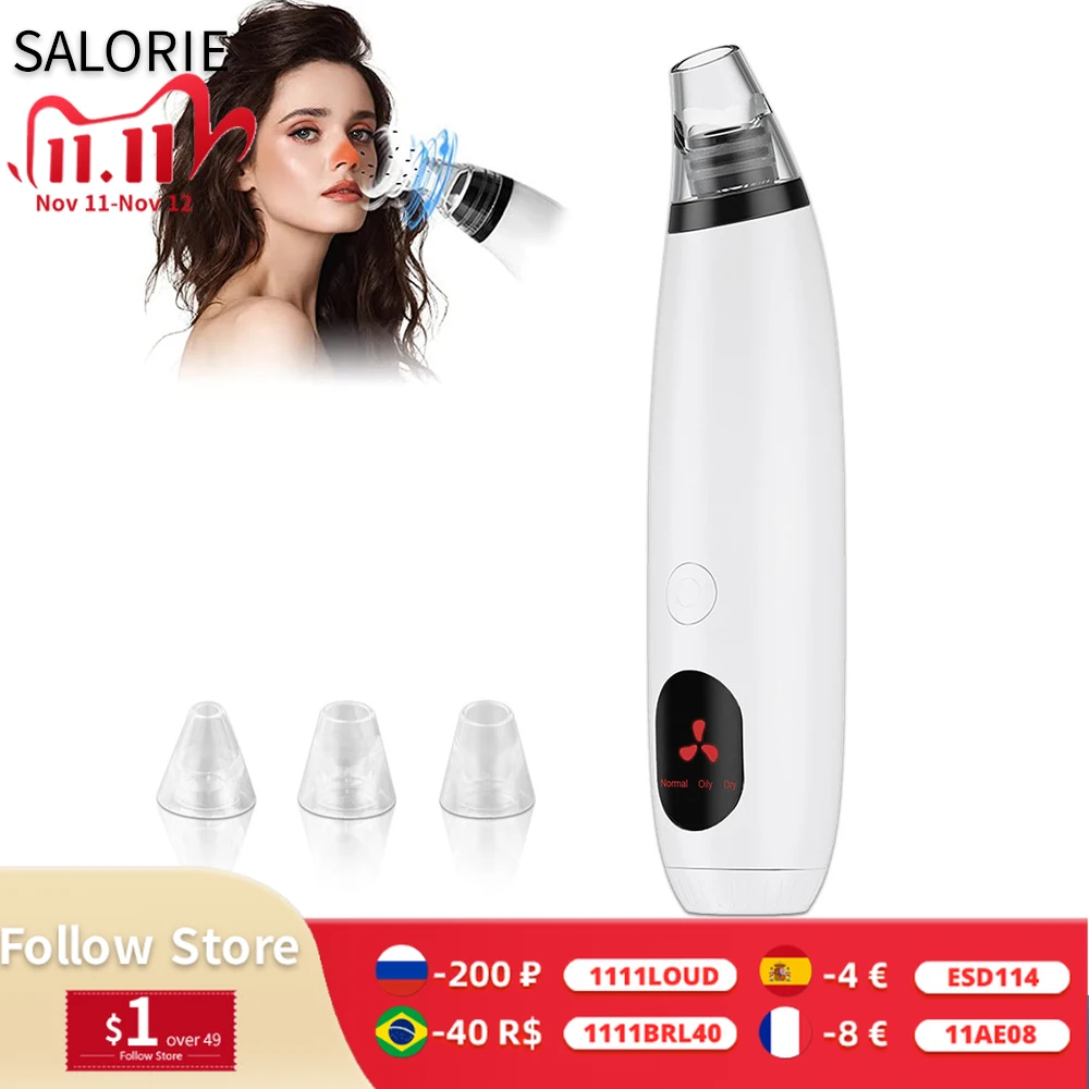 Facial Blackhead Remover Pore Acne Pimple Removal Face Nose Cleaner Vacuum Suction Diamond Beauty Clean Skin Care | Красота и