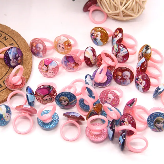 10PCS Disney Frozen Rings Children's Cartoon Princess Candy Animal Mix Bow Shape Ring Girl Jewellery Plastic Rings Kid Toys Gift 2