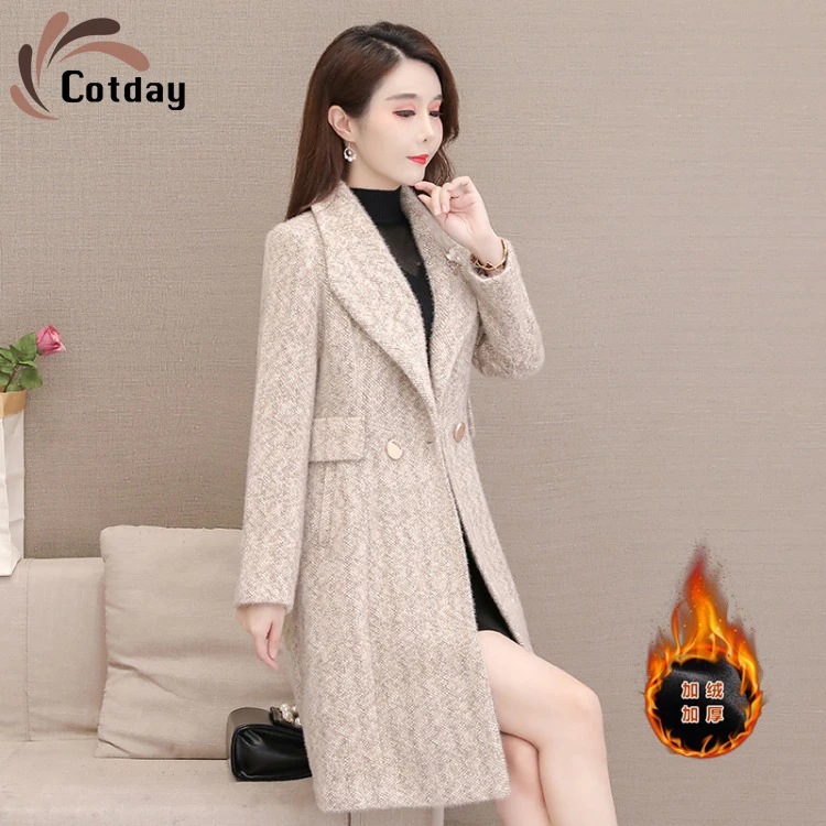 

Cotday Long Office Lady Fur Thickened Mink Coat Medium Length Women Clothing 2021 New Winter Warm Mother Winter Ladies Coats