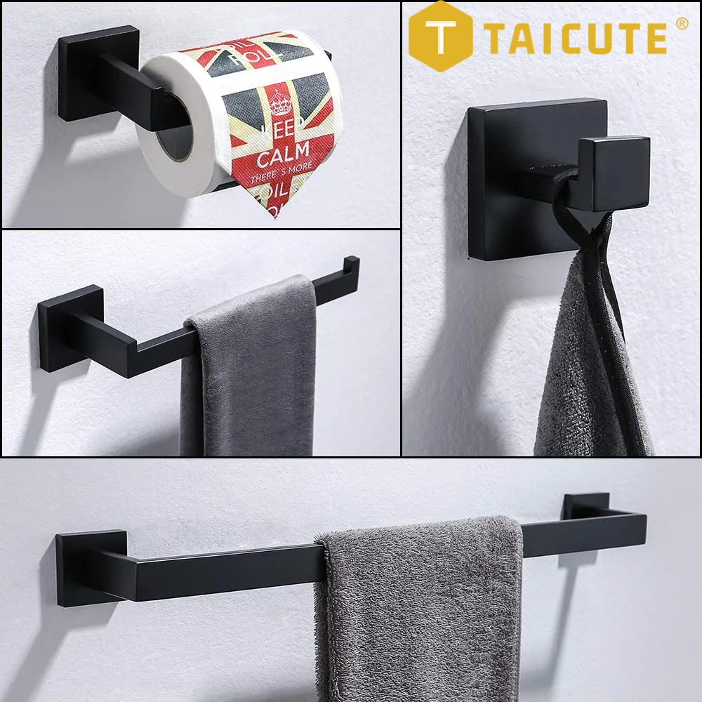 Wall Mounted Towel Bar Robe Hooks toilet paper holder towel hook bathroom hardware set bathroom hardware accessories Toilet Paper Roll Holder Stainless Steel Hardware TAICUTE Black Bathroom Accessories Sets 4