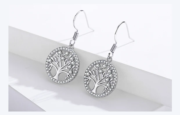 LYSFS Authentic 925 Sterling Silver DIY Life Tree Drop Earrings Ladies Nature Lucky Jewelry Natural Earrings