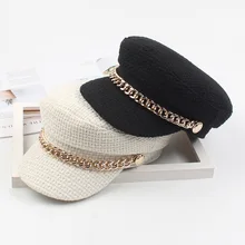 Темно-синяя шапка Newsboy шляпа для женщин плоский верх переплетение цепей осень зима теплая Повседневная Уличная одежда сплошной цвет