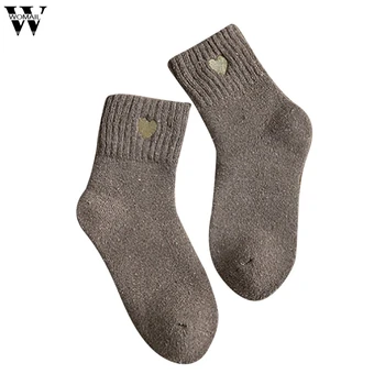 

Womail Women's mid-tube autumn and winter models cute embroidery love casual thick warm terry rabbit wool socks