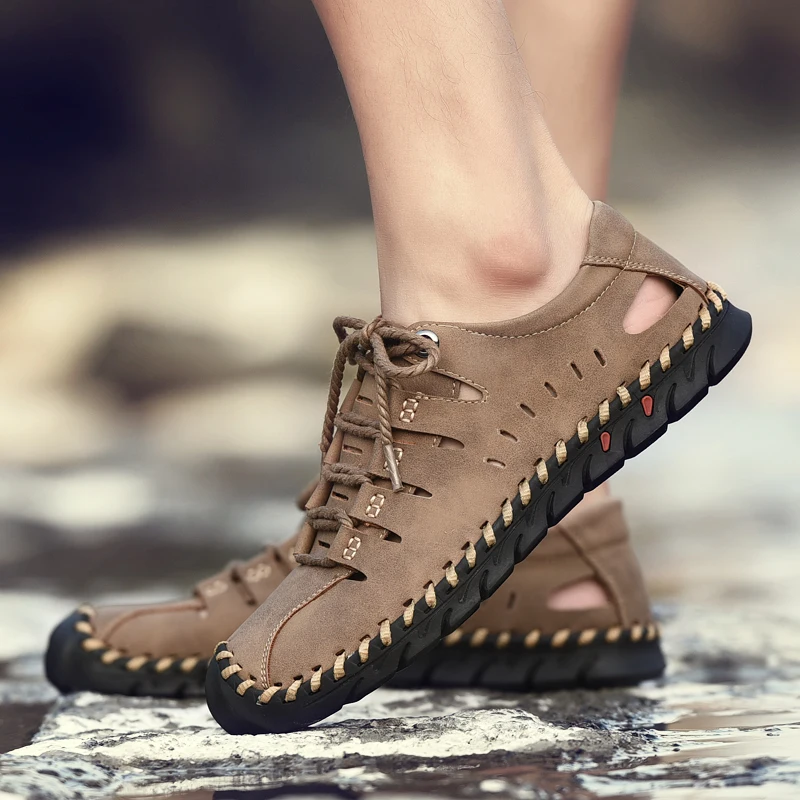 На открытом воздухе новые Нескользящие летние мужские сандалии повседневная обувь Для мужчин пляжные сандалии в римском стиле Для мужчин летняя водонепроницаемая обувь большой размер 38-48