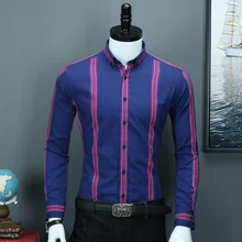 Мужская рубашка в синюю и желтую полоску, приталенная, повседневная, простой дизайн, длинный рукав, пуговицы, воротник, удобные хлопковые рубашки