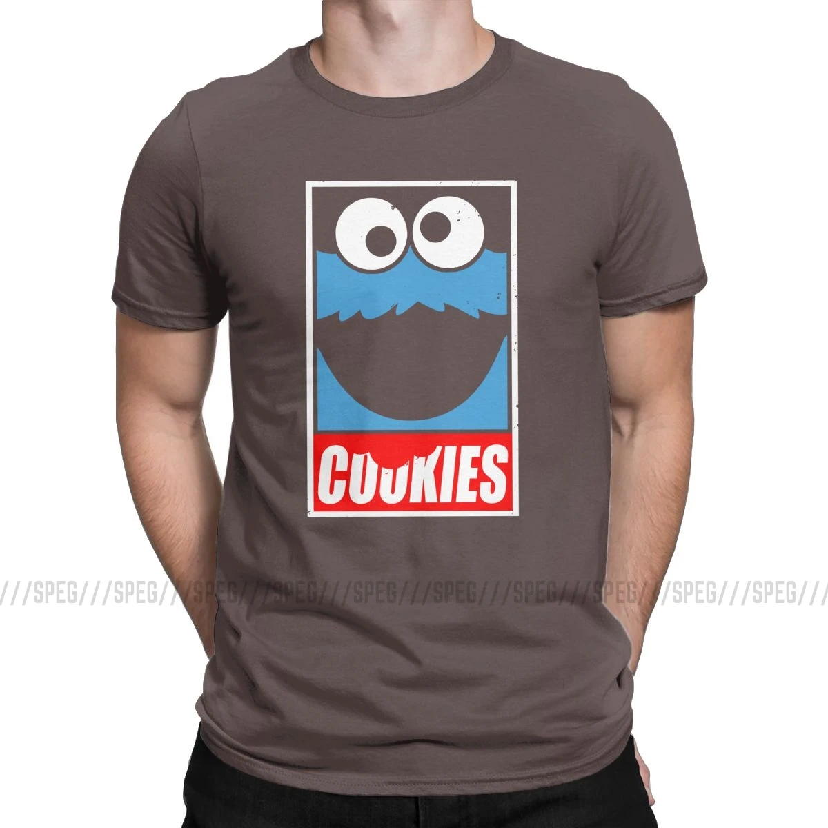 Cookie Monster T Shirt For Men Funny Tees Round Neck Short Sleeved Clothes Cotton Printed T-Shirt Plus Size Tops - Цвет: Коричневый