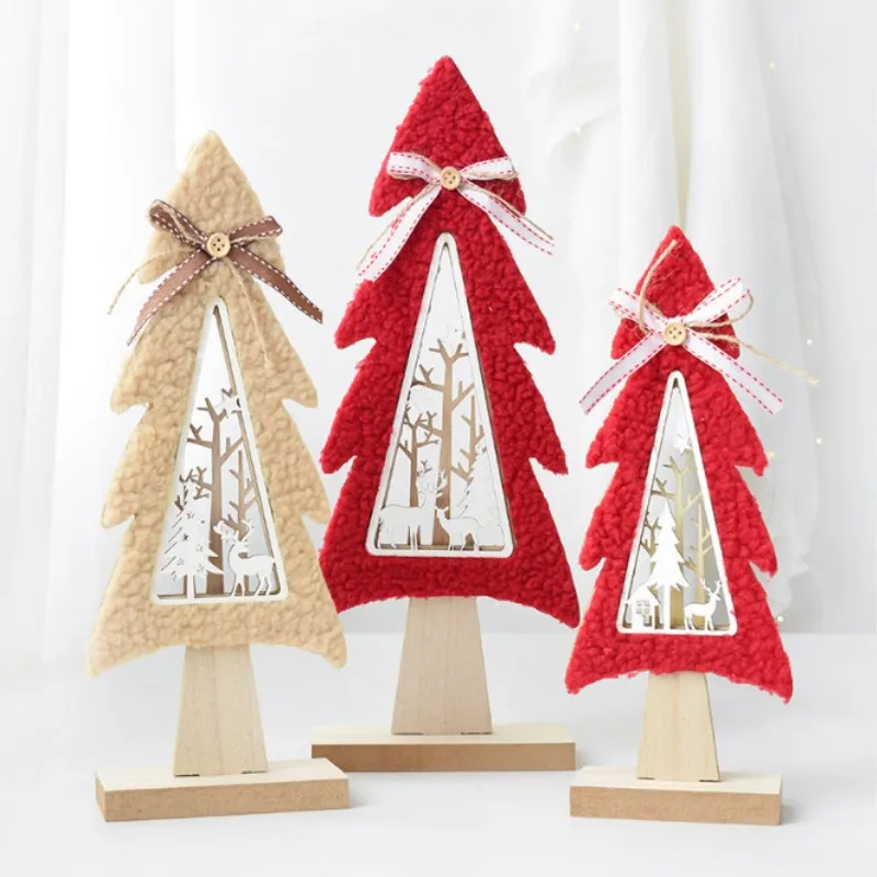 Miniature Christmas Ornaments Wooden Tree Desktop Decor Crafts Gift Home Decor