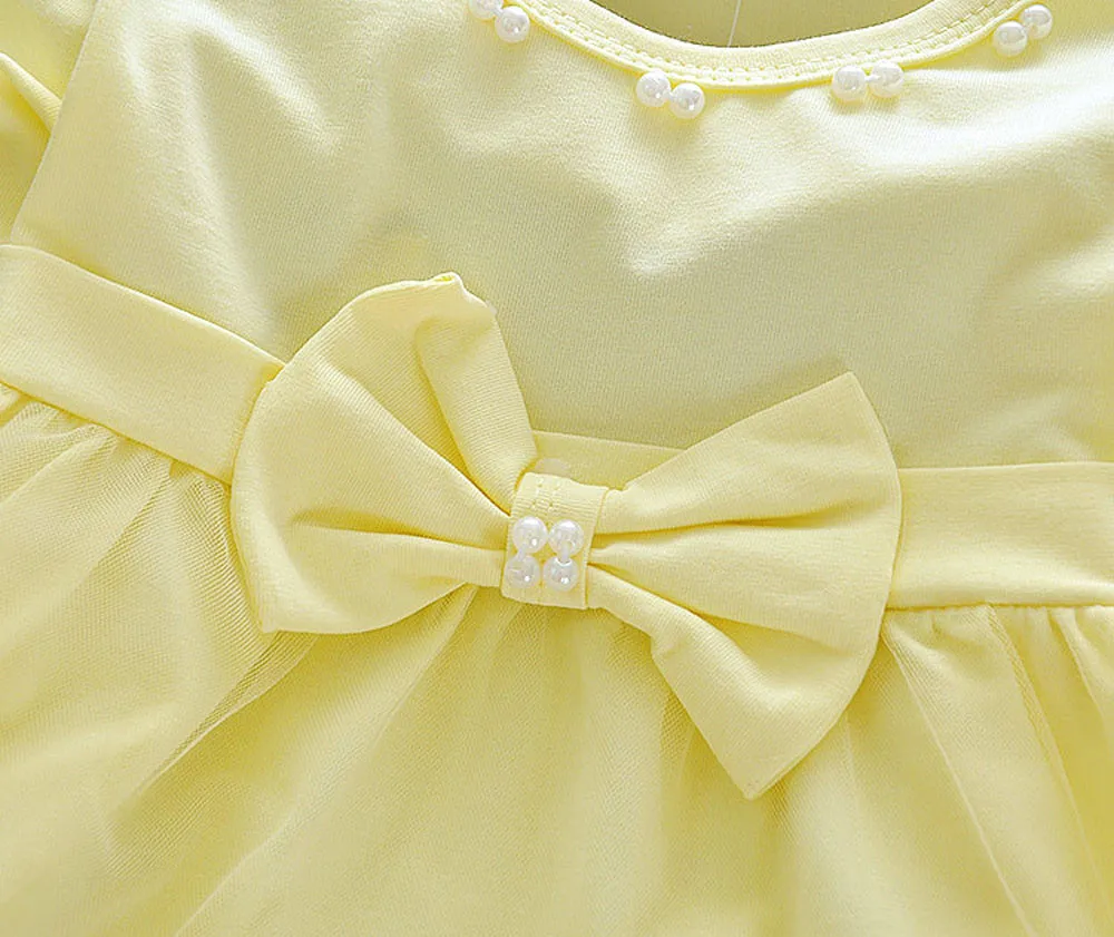 Модное платье для маленьких девочек хлопковая элегантная юбка-пачка принцессы с длинными рукавами, круглым вырезом и бантом для маленьких девочек, одежда H4