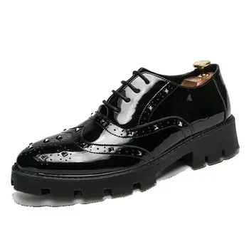 

Men Pu Leather Shoes Lace Up Casual Shoes Dress Shoes Brogue Shoes Spring Ankle Boots Vintage Classic Male Casual F435