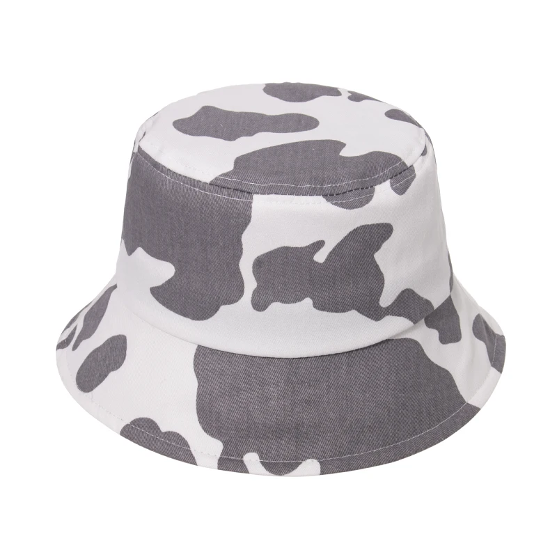 FOXMOTHER 2021 New Fashion Spring Summer Cotton Black Pink Coffee Cow Bucket Hats  Women Men Fisherman Caps Outdoor Sun cotton bucket hat womens