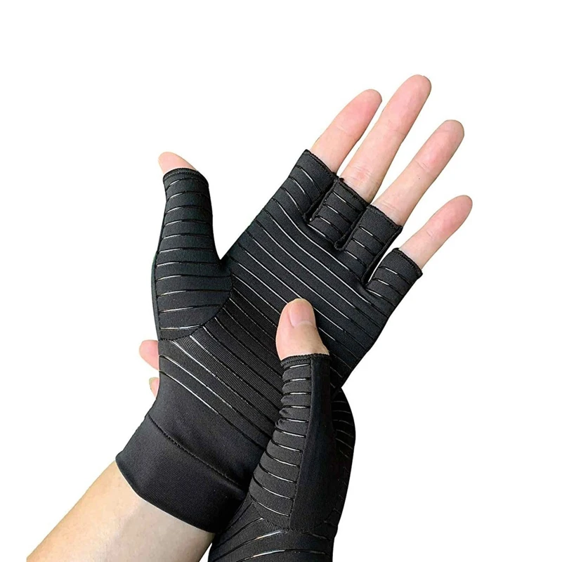 

Unisex Non-Slip Copper Compression Arthritis Gloves Pain Relief Therapy Half Finger Mittens for Carpal Tunnel Typing