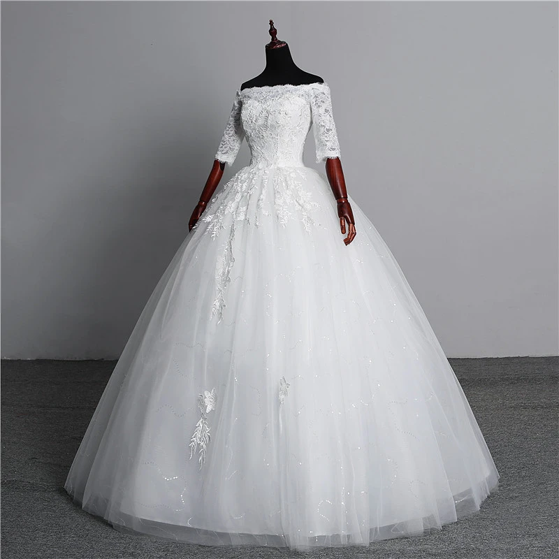 Новейшее свадебное платье De Mariee Grande, кружевной вырез лодочкой, бальное платье принцессы с открытыми плечами, большие размеры, винтажные невесты 7