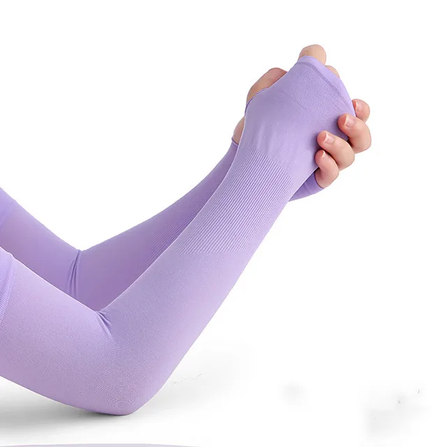 Purple Длинные перчатки, защита от солнца, защита от УФ-лучей, защита рук, чехол, рукава, ледяной шелк, солнцезащитные рукава, теплые Рукава для рук, половина пальцев - Цвет: Purple