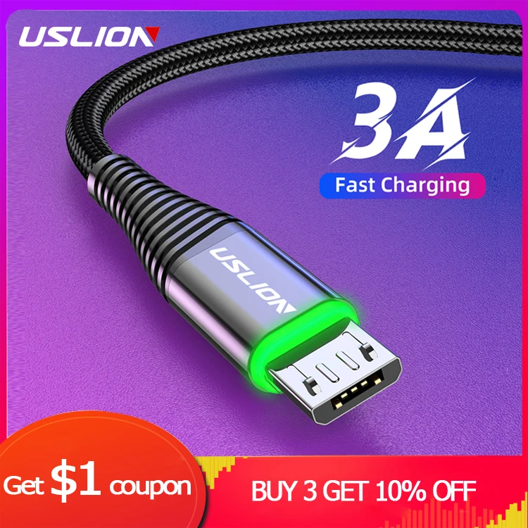 USLION 3A Micro USB Cable 0.5m/1m/2m Data Sync Fast Charging Wire For Samsung Huawei Xiaomi Note Tablet Android USB Phone Cables USLION 3A Micro USB Cable 0.5m/1m/2m Data Sync Fast Charging Wire For Samsung Huawei Xiaomi Note Tablet Android USB Phone Cables