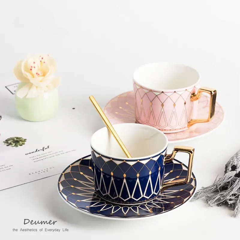 cheap European style ceramic coffee cup dish set afternoon tea flower cup with spoon office gift home for love and lemons