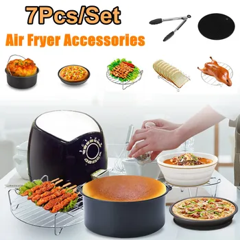 

7pcs Air Fryer Accessories Fit for Airfryer 3.5-5.3QT Baking Basket Pizza Plate Grill Pot Kitchen Cooking Tool for Party 7 Inch