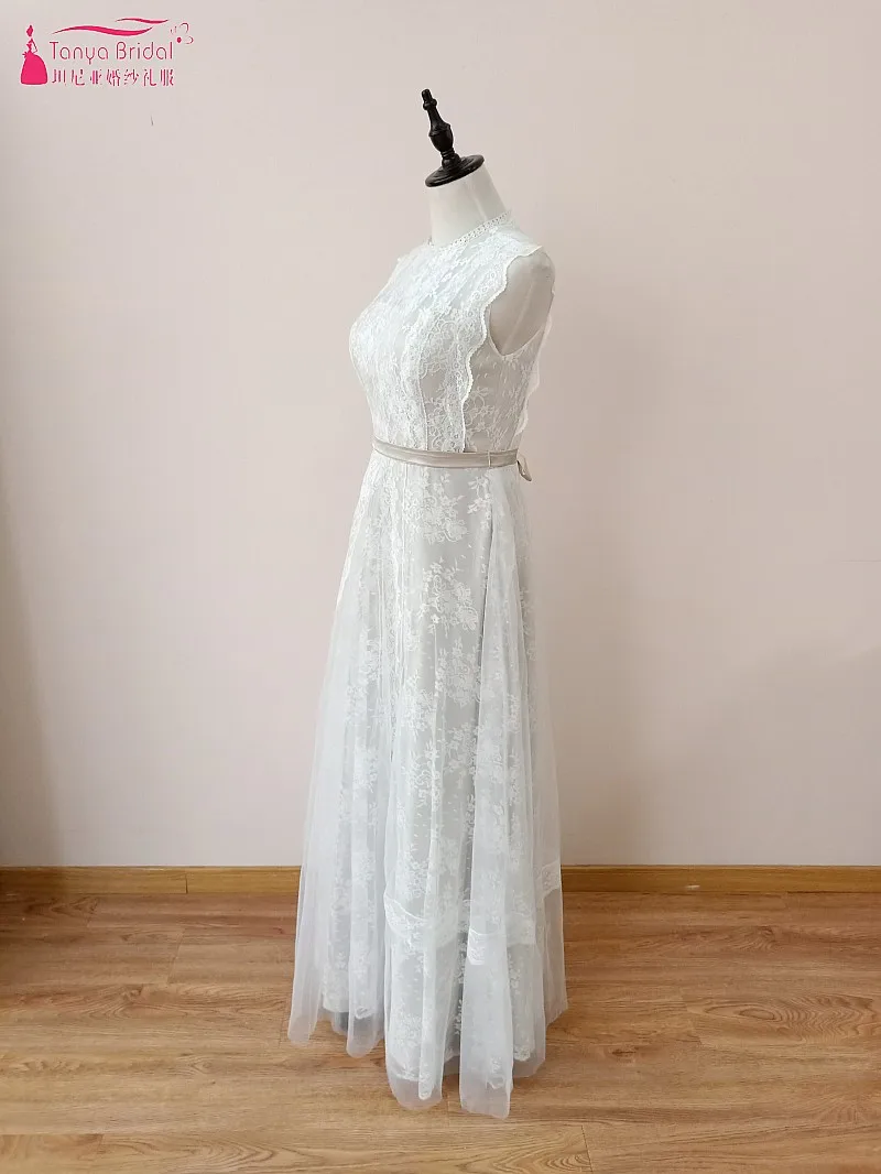 ТРАПЕЦИЕВИДНОЕ длинное кружевное свадебное платье с обнаженной подкладкой, пояс цвета шампанского, богемное свадебное платье, простое платье невесты, настоящая фотография