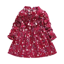 Детские осенние платья с длинными рукавами и бантом; платье с цветочным принтом для девочек; детская одежда; повседневное школьное платье для девочек; Vestido;# LR2