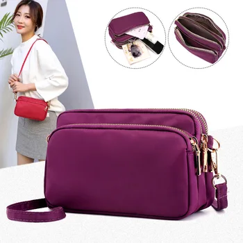 

Women Waterproof Solid Color Shoulder Bag Crossbody Nylon Messenger Small Purse Simple and Durable J9