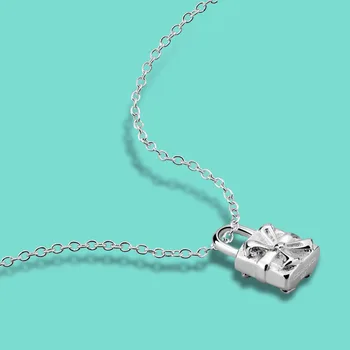 

925 sterling silver necklaces for women lock pendant Clavicle necklace female Solid silver jewelry 46cm chain birthday present