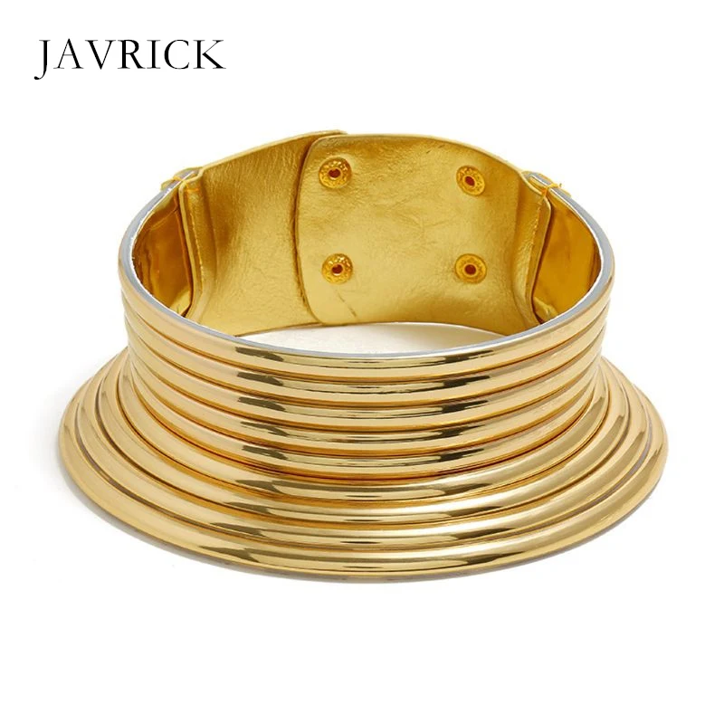 

Metallic Gold Okoye Snap Chunky Leather High Neck Collars Choker African Jewelry Women Lady Neck Decoration Jewelry Gift