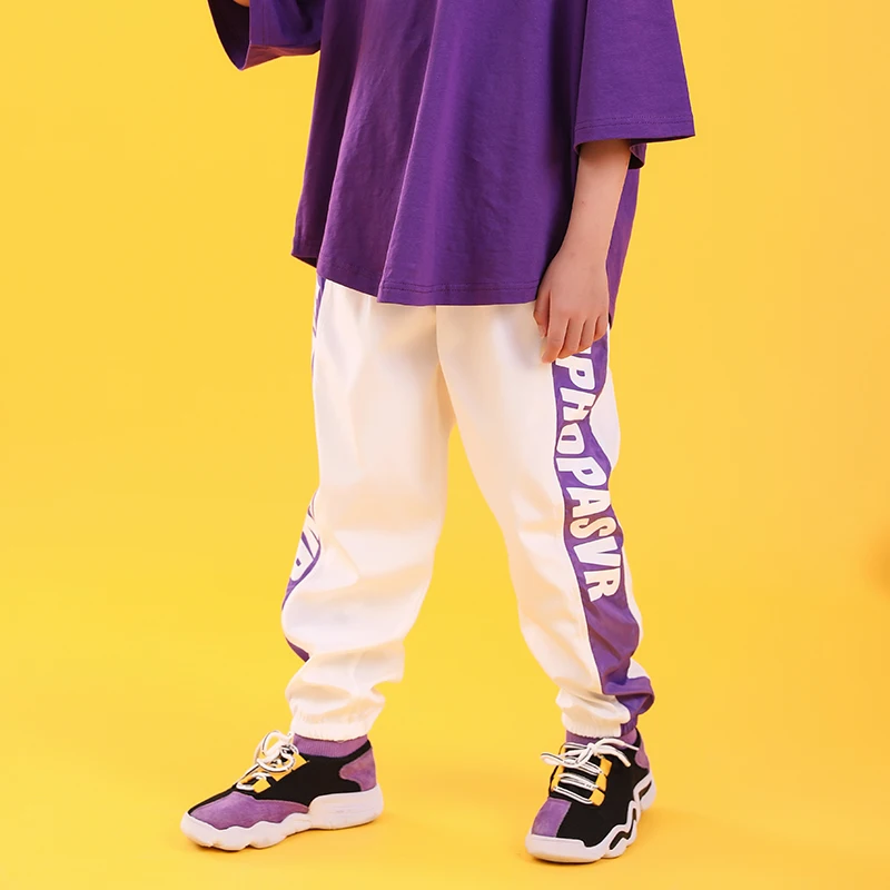 pants 1 Детская одежда в стиле хип-хоп фиолетовый костюм Одежда для уличных танцев летняя спортивная одежда детский танцевальный костюм для девочек и мальчиков От 4 до 18 лет - Цвет: pants 1