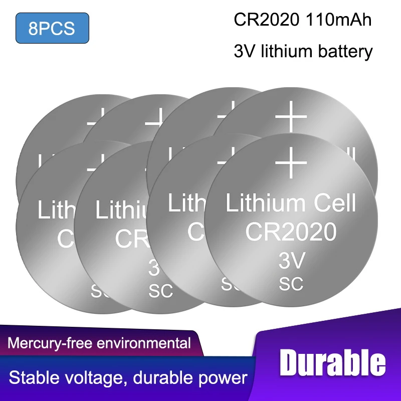 8PCS 3V CR2020 2020 110mAh High Temperature Lithium Button Cell Battery For Watch Toys Calculator coin cell