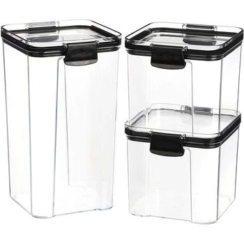 

Airtight Pantry & Kitchen Storage Containers 3 Square Plastic Food Containers with Lids (1X 1.3 L + 2X 700 Ml)