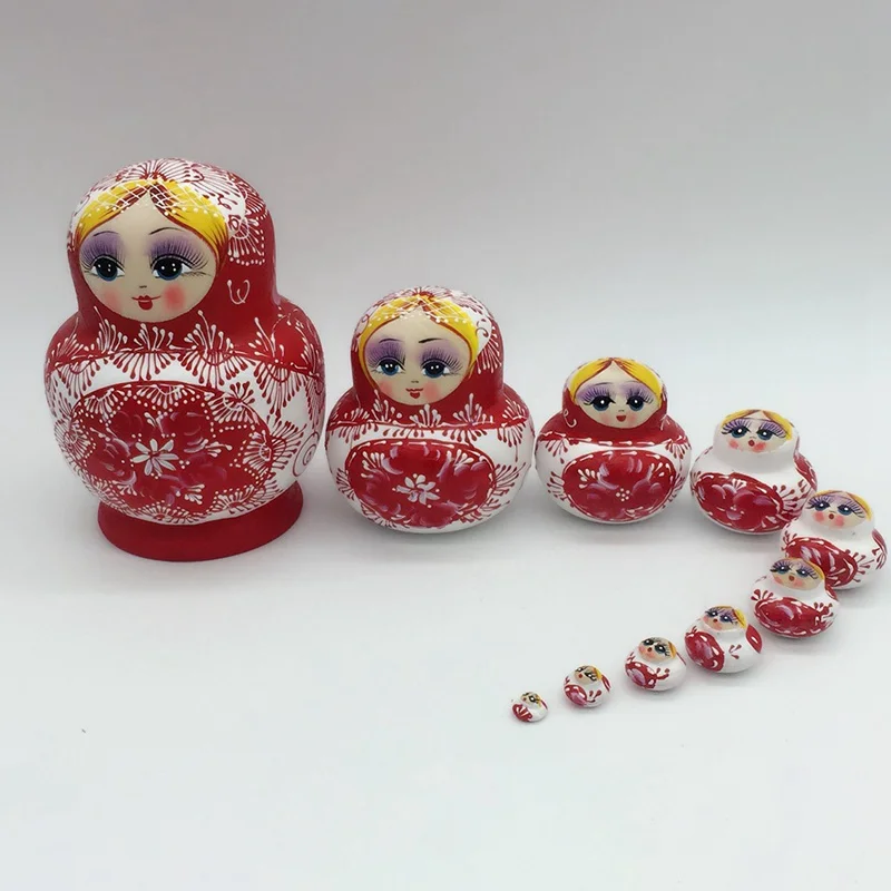 RD 10 шт./компл. деревянный Matryoshka куклы комплект русская матрешка куклы игрушки ручной росписью искусство ремесла домашнего украшения детские рождественские подарки - Цвет: RD