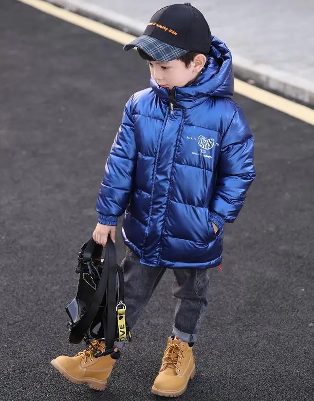 Rlyaeiz Kids Winter Jackets for Boys Parka Coats Autumn Fashion Printed Glossy 80% Down Boys Jackets Warm Outwear Age 4-13Y