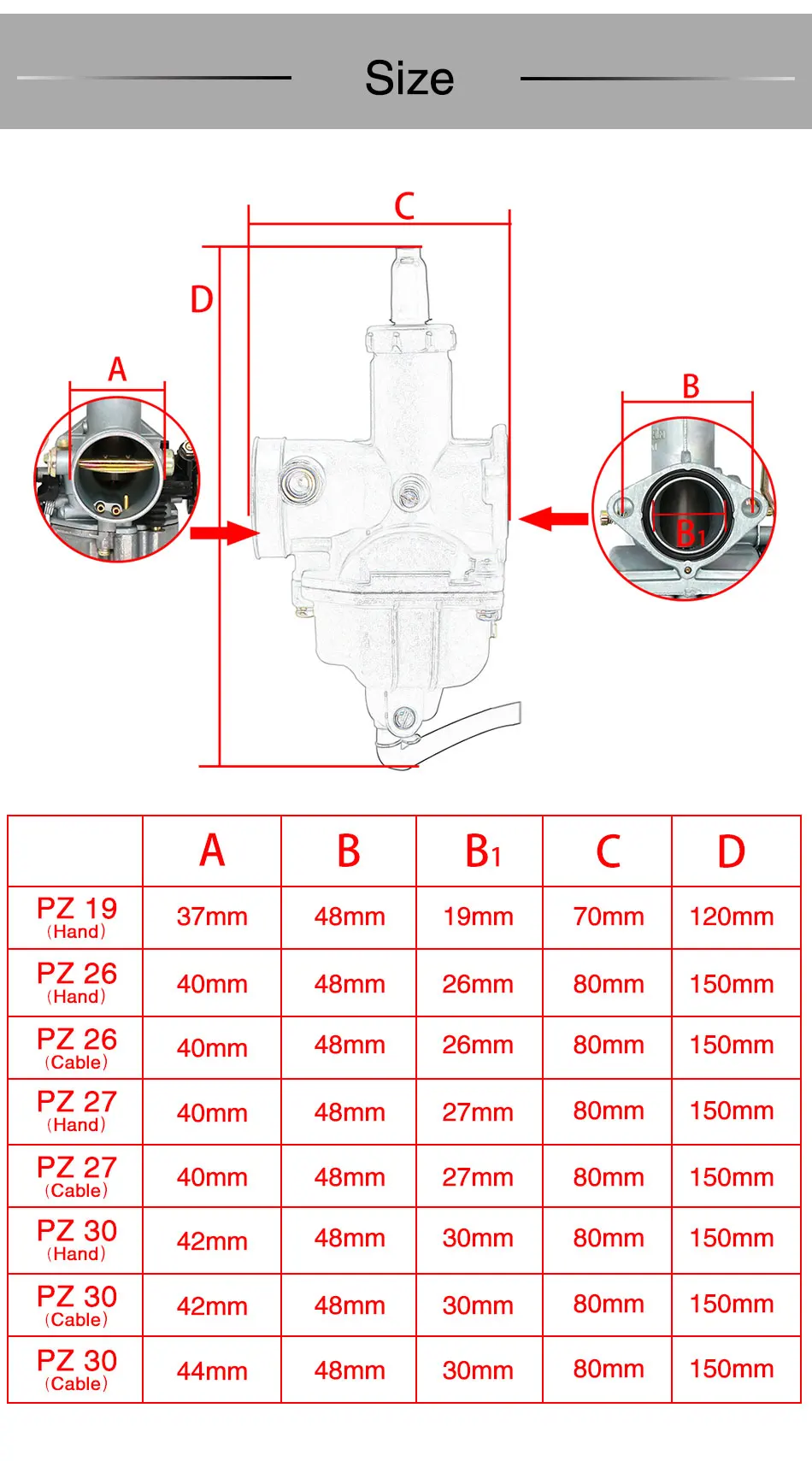 ZS гоночный мотоцикл PZ19 PZ26 PZ27 PZ30 авто ручной кабель Chock карбюратор для 50cc-250CC грязи питбайк ATV Quad